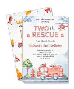 firefighter themed 2nd birthday invitation two the rescue template