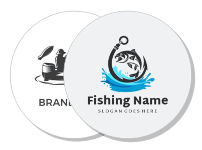 fishing logo design with hook and fish line art style template