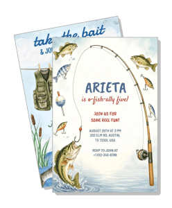 fishing themed birthday invitation party design kids celebration template