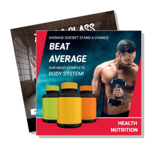 fitness supplement advertisement muscular man holding dumbbell health nutrition template