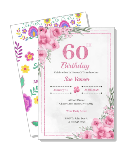 floral 60th birthday invitation pink flowers design template