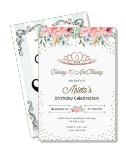 floral 70th birthday invitation arieta celebration invitation card design template