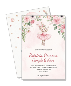 floral bunny themed girls sixth birthday invitation card template