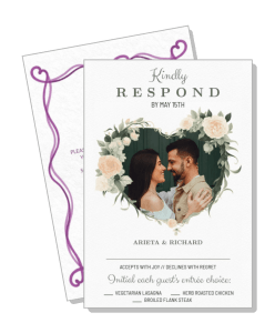 floral wedding invitation with photo and rsvp options template
