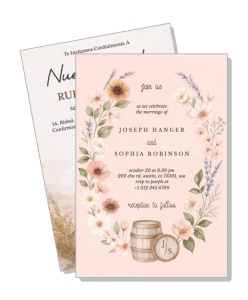 floral wedding invitation with pillbox barrel details template