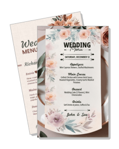 floral wedding menu invitation elegant design with flowers template