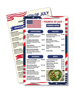 fourth of july themed dinner menu with appetizers and entrees template