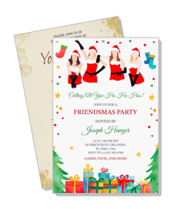 friendsmas party invitation card santa theme gifts decorations template
