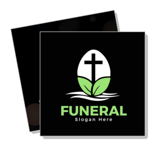 funeral logo design with cross and leaf elements template