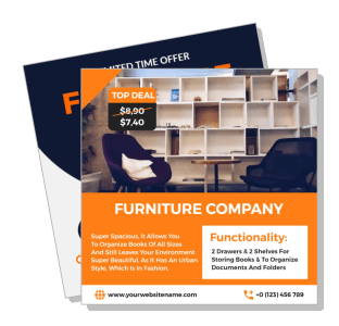 furniture company sale promotion flyer with bookshelf feature highlighting top deal template