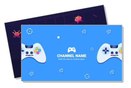gaming youtube banner template with controllers and channel name