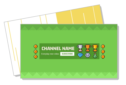 gaming youtube channel banner green design with trophies and icons template
