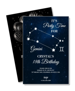 gemini theme 18th birthday invitation blue starry night design template