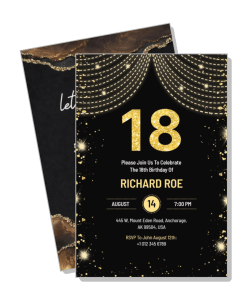 gold black glitter 18th birthday invitation card template