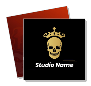 golden skull with crown studio name logo on black background template