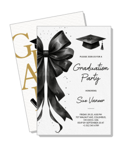 graduation party invitation black bow cap design template