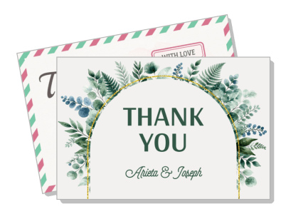 greenery themed thank you card with name customization template