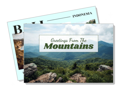 greetings from the mountains postcard design travel nature scenery template
