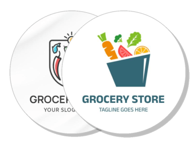 grocery store logo design with illustrated food items and tagline template