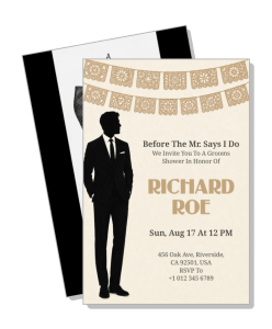 groom shower invitation card with silhouette and details template
