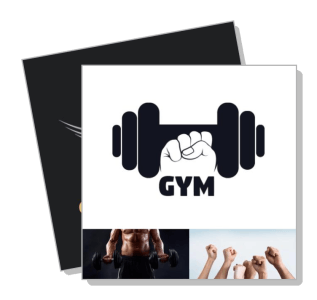 gym logo with dumbbell and fist motivational exercise icons template