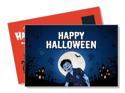 halloween greeting card zombie full moon haunted graveyard template