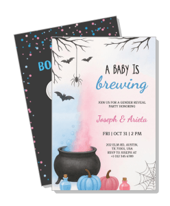 halloween themed gender reveal invitation a baby is brewing design template