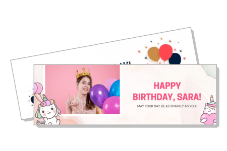 happy birthday banner with unicorns and balloons template