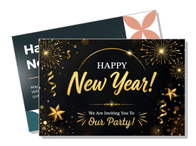 happy new year invitation party golden confetti fireworks card template