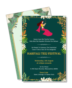 hariyali teej festival invitation card design with floral illustrations template