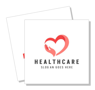 healthcare logo design with heart and hand symbol template