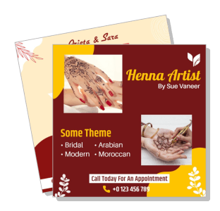 henna artist poster with contact information and themes template