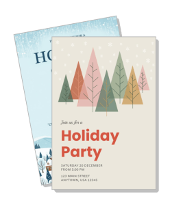 holiday party invitation card with festive tree design template
