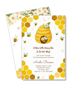 honey bee themed baby shower invitation with beehive and floral design template