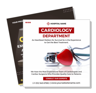hospital cardiology department promotion heart icon and stethoscope graphic design template