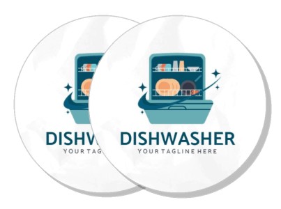 illustrated dishwasher logo with open door and utensils template