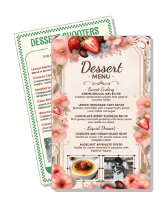 illustrative dessert menu with floral design and dessert options template