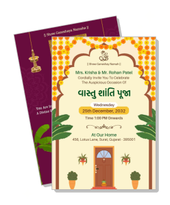 indian housewarming ceremony invitation card design with marigold garlands template