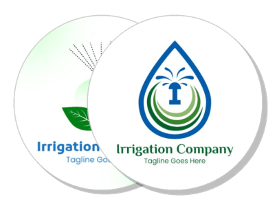irrigation company logo design with water drop and leaf elements template