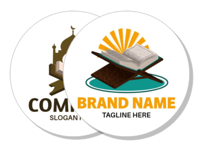 islamic brand name logo design with mosque and open book template