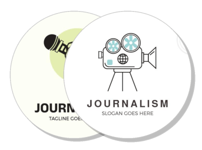 journalism themed stickers with camera and microphone design template