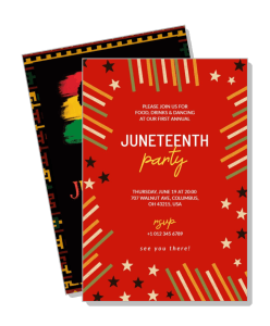 juneteenth party red invitation design with stars and stripes template