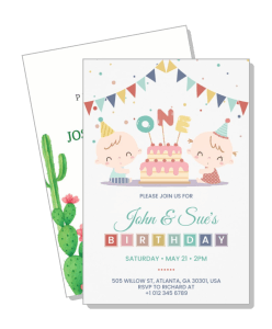 kids first birthday invitation with cake and bunting design template