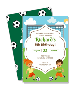 kids soccer themed birthday invitation illustration template