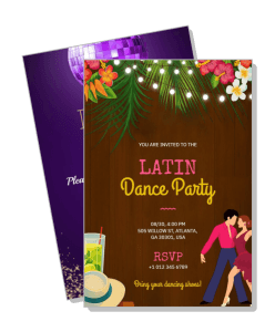 latin dance party invitation card with couple and festive theme template