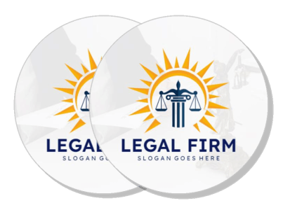 legal firm logo with scales of justice and sunburst design template
