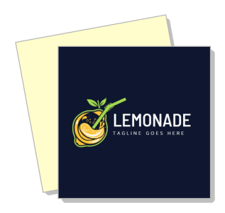 lemonade logo design with yellow lemon and leaf on dark background template