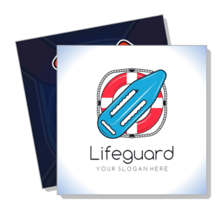 lifeguard logo design template with rescue float and slogan