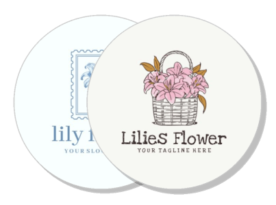 lilies flower logo design pink basket floral theme template