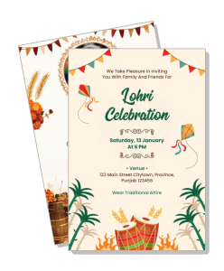 lohri celebration invitation card design with festival decorations template
